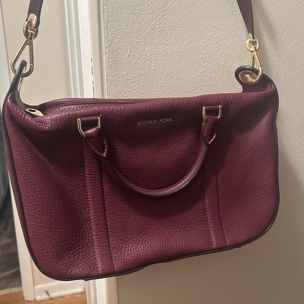 Michael Kors Plum Leather Purse with Gold Accents